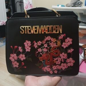 Steve Madden Black Bag with Pink Floral and Red Dragon Design